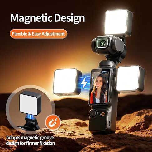 yAyusi 3Pcs Magnetic Selfie Fill Light for DJI Osmo Pocket 3/4 & Xtra Muse Accessories, 500mAh Rechargeable Mini LED Fill Light with 2 Brightness & 3 Color Modes for Selfie Vlog Recording in Kuwait