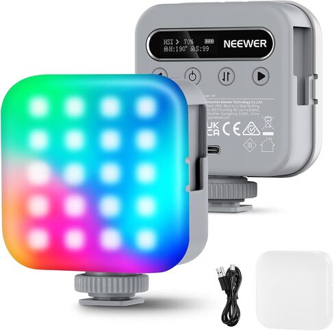 NEEWER Basic Magnetic RGB Video Light, 360° Full RGB Mini LED Camera Light CRI96+ 2500-9000K 18 Scenes 3 Cold Shoes & 1/4", 2000mAh Rechargeable Portable for Selfie/Tripod Photography Lighting, BL60C in Kuwait