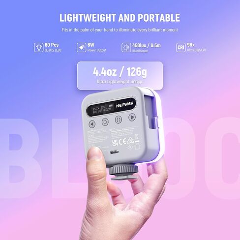 NEEWER Basic Magnetic RGB Video Light, 360° Full RGB Mini LED Camera Light CRI96+ 2500-9000K 18 Scenes 3 Cold Shoes & 1/4", 2000mAh Rechargeable Portable for Selfie/Tripod Photography Lighting, BL60C in Kuwait