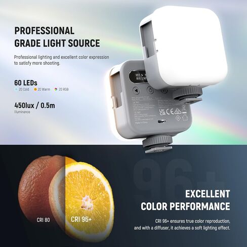 NEEWER Basic Magnetic RGB Video Light, 360° Full RGB Mini LED Camera Light CRI96+ 2500-9000K 18 Scenes 3 Cold Shoes & 1/4", 2000mAh Rechargeable Portable for Selfie/Tripod Photography Lighting, BL60C in Kuwait