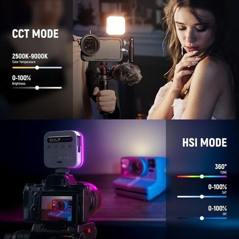 NEEWER Basic Magnetic RGB Video Light, 360° Full RGB Mini LED Camera Light CRI96+ 2500-9000K 18 Scenes 3 Cold Shoes & 1/4", 2000mAh Rechargeable Portable for Selfie/Tripod Photography Lighting, BL60C in Kuwait