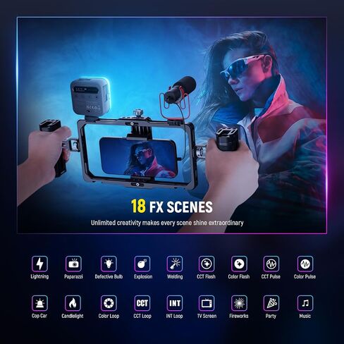 NEEWER Basic Magnetic RGB Video Light, 360° Full RGB Mini LED Camera Light CRI96+ 2500-9000K 18 Scenes 3 Cold Shoes & 1/4", 2000mAh Rechargeable Portable for Selfie/Tripod Photography Lighting, BL60C in Kuwait