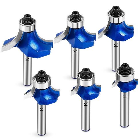 6Pcs Roundover Router Bit 1/4 Shank,Radius 1/8" 3/16" 1/4" 5/16" 3/8" 1/2" | Carbide Tip 2 Flutes Corner Rounding Over Edge Forming Router Bit with Bearing Guide CNC Woodworking Tool in Kuwait