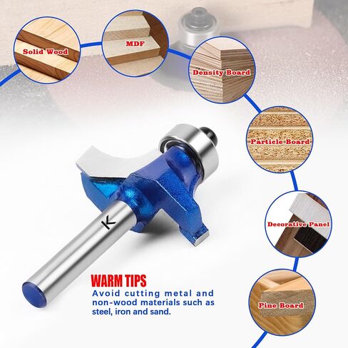 6Pcs Roundover Router Bit 1/4 Shank,Radius 1/8" 3/16" 1/4" 5/16" 3/8" 1/2" | Carbide Tip 2 Flutes Corner Rounding Over Edge Forming Router Bit with Bearing Guide CNC Woodworking Tool in Kuwait