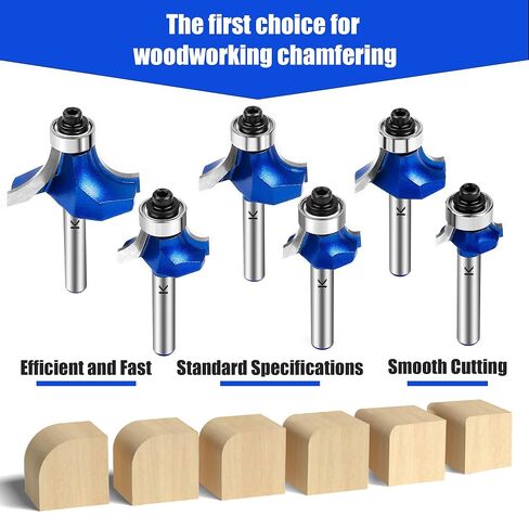6Pcs Roundover Router Bit 1/4 Shank,Radius 1/8" 3/16" 1/4" 5/16" 3/8" 1/2" | Carbide Tip 2 Flutes Corner Rounding Over Edge Forming Router Bit with Bearing Guide CNC Woodworking Tool in Kuwait
