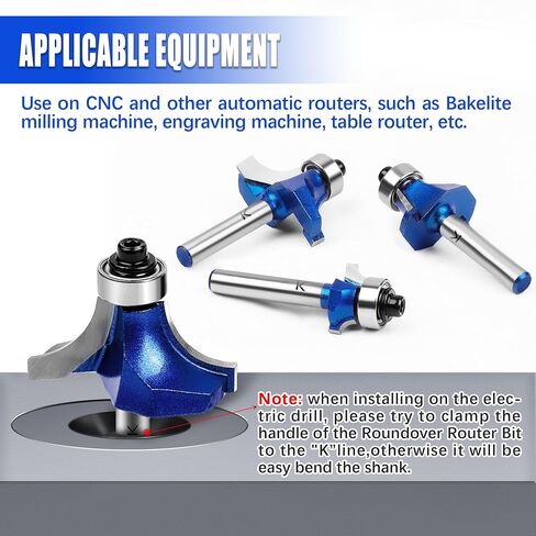 6Pcs Roundover Router Bit 1/4 Shank,Radius 1/8" 3/16" 1/4" 5/16" 3/8" 1/2" | Carbide Tip 2 Flutes Corner Rounding Over Edge Forming Router Bit with Bearing Guide CNC Woodworking Tool in Kuwait