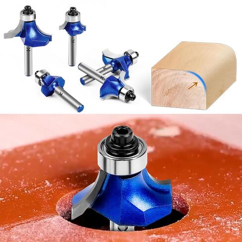 6Pcs Roundover Router Bit 1/4 Shank,Radius 1/8" 3/16" 1/4" 5/16" 3/8" 1/2" | Carbide Tip 2 Flutes Corner Rounding Over Edge Forming Router Bit with Bearing Guide CNC Woodworking Tool in Kuwait