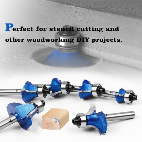 6Pcs Roundover Router Bit 1/4 Shank,Radius 1/8" 3/16" 1/4" 5/16" 3/8" 1/2" | Carbide Tip 2 Flutes Corner Rounding Over Edge Forming Router Bit with Bearing Guide CNC Woodworking Tool in Kuwait