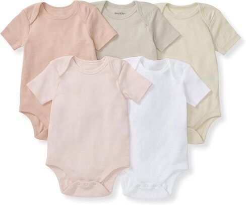 Burt's Bees Baby Unisex Bodysuits, Short Sleeve Organic Sleepwear, 5-Pack | Essential baby bodysuit pack featuring an easy-on and off lap-shoulder neck design for stress-free daily outfitting in Kuwait