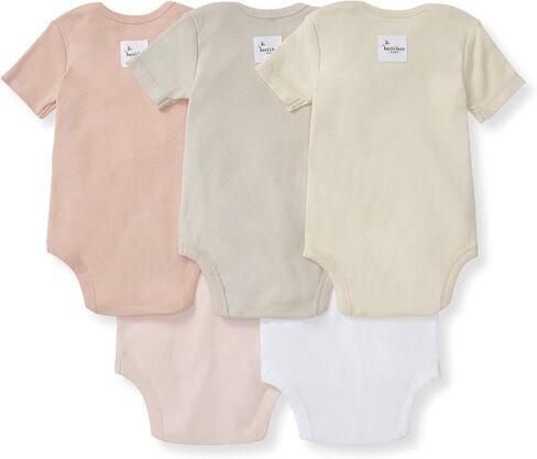 Burt's Bees Baby Unisex Bodysuits, Short Sleeve Organic Sleepwear, 5-Pack | Essential baby bodysuit pack featuring an easy-on and off lap-shoulder neck design for stress-free daily outfitting in Kuwait