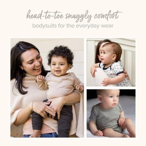 Burt's Bees Baby Unisex Bodysuits, Short Sleeve Organic Sleepwear, 5-Pack | Essential baby bodysuit pack featuring an easy-on and off lap-shoulder neck design for stress-free daily outfitting in Kuwait