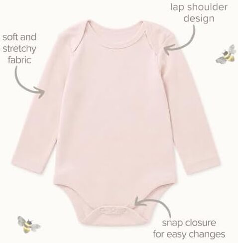 Burt's Bees Baby Unisex Bodysuits, Short Sleeve Organic Sleepwear, 5-Pack | Essential baby bodysuit pack featuring an easy-on and off lap-shoulder neck design for stress-free daily outfitting in Kuwait