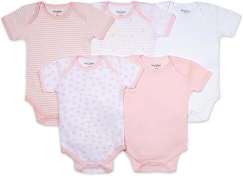 Burt's Bees Baby Unisex Bodysuits, Short Sleeve Organic Sleepwear, 5-Pack | Essential baby bodysuit pack featuring an easy-on and off lap-shoulder neck design for stress-free daily outfitting in Kuwait