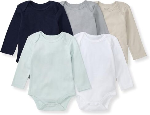 Burt's Bees Baby Unisex Bodysuits, Short Sleeve Organic Sleepwear, 5-Pack | Essential baby bodysuit pack featuring an easy-on and off lap-shoulder neck design for stress-free daily outfitting in Kuwait