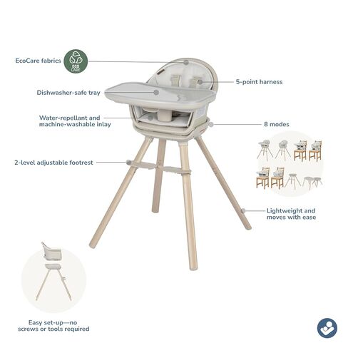 Maxi-Cosi Moa 8-in-1 High Chairs for Babies and Toddlers, Machine Washable Infant High Chair, Compact, Convertible to Booster Seat for Table, Lightweight Design, Classic Oat in Kuwait