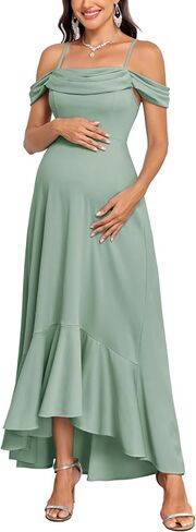 AISWI Off The Shoulder Maternity Dress Ruched A-Line Elegant Pregnancy Maxi Gown for Baby Shower Photoshoot Wedding Guest in Kuwait
