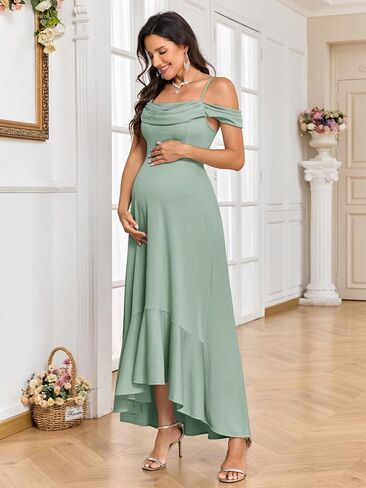 AISWI Off The Shoulder Maternity Dress Ruched A-Line Elegant Pregnancy Maxi Gown for Baby Shower Photoshoot Wedding Guest in Kuwait
