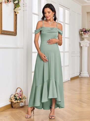 AISWI Off The Shoulder Maternity Dress Ruched A-Line Elegant Pregnancy Maxi Gown for Baby Shower Photoshoot Wedding Guest in Kuwait