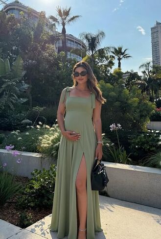 Chiffon Maternity Dress for Photoshoot A-Line Square Neck | Baby Shower Dress Spaghetti Straps Ruched Maternity Wedding Guest Dress in Kuwait