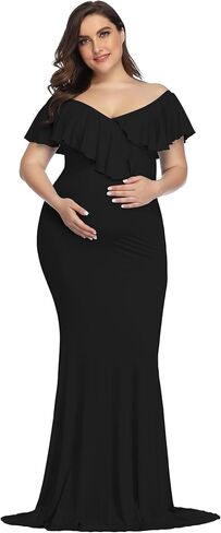YnimioAOX Maternity Long Dress Ruffles Elegant Maxi Photography Dress Stretchy Slim Gowns for Photoshoot in Saudi Arabia