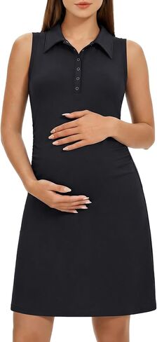 G4Free Maternity Dress Sleeveless Polo Neck Button Front Pregnancy Dresses | Ruched Sides for Growing Bump,Quick Dry Sweat-Wicking Fabric,UPF 50+ & Breathable,Comfy Armholes for Tennis,Golf or Casual in Kuwait