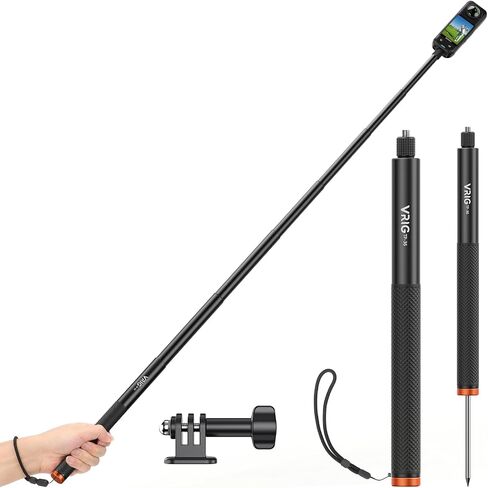 VRIG 63in Invisible Selfie Stick Monopod with Ground Spike, Golf Camera Pole for Insta360 X5 X4 X3, DJI OSMO Action 5/4/3, GoPro Hero 13 12 Mission 1Pro, 1/4 Mount with GoPro Adapter for Action Camera in Kuwait