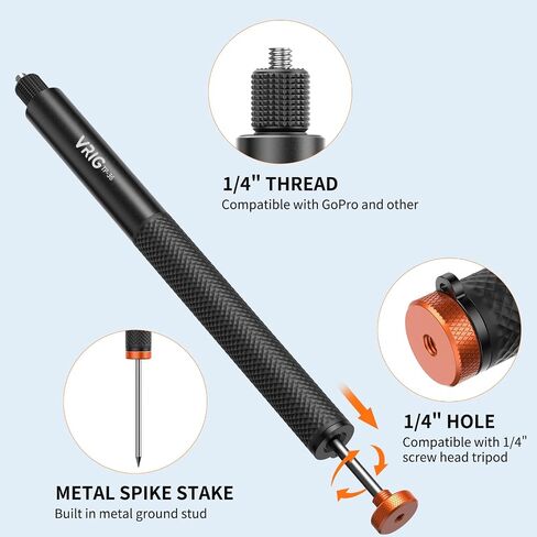 VRIG 63in Invisible Selfie Stick Monopod with Ground Spike, Golf Camera Pole for Insta360 X5 X4 X3, DJI OSMO Action 5/4/3, GoPro Hero 13 12 Mission 1Pro, 1/4 Mount with GoPro Adapter for Action Camera in Kuwait