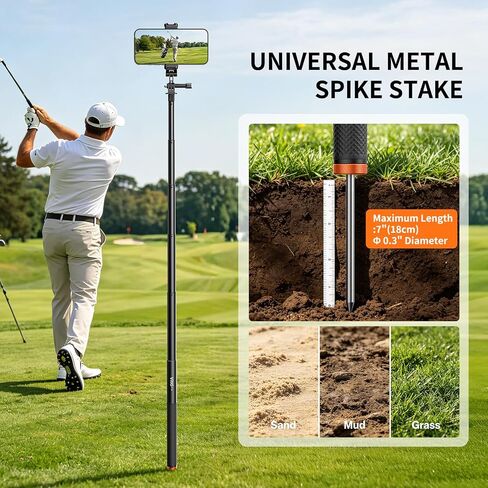 VRIG 63in Invisible Selfie Stick Monopod with Ground Spike, Golf Camera Pole for Insta360 X5 X4 X3, DJI OSMO Action 5/4/3, GoPro Hero 13 12 Mission 1Pro, 1/4 Mount with GoPro Adapter for Action Camera in Kuwait