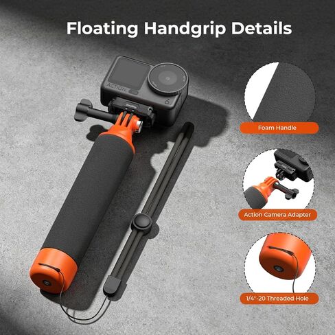 SmallRig Floating Hand Grip Waterproof Monopod, Action Camera Accessories for DJI Action 6/5 Pro/4/3, for Go Pro Hero 13/12/11/10 Black, for Insta360, Underwater Hand Stick for Water Sports (Orange) in Kuwait