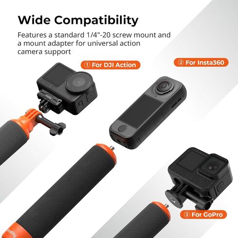 SmallRig Floating Hand Grip Waterproof Monopod, Action Camera Accessories for DJI Action 6/5 Pro/4/3, for Go Pro Hero 13/12/11/10 Black, for Insta360, Underwater Hand Stick for Water Sports (Orange) in Kuwait