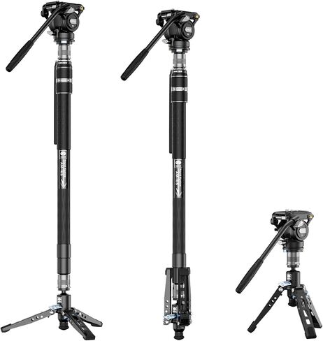 SIRUI AM-145 Carbon Fiber 3-in-1 Monopod with S3 Video Fluid Head, One‑Button Rapid Lift & Lock, Max. 6kg Payload, Converts to Trekking Pole & Desktop Tripod, Compatible with DJI RS and MFT in Kuwait