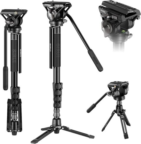 SIRUI Camera Monopod with Feet, 74" Lightweight Portable Travel Video Monopod with Pan Tilt Fluid Head for DSLR Camera Camcorder, Max Load 17.6lb/8kg, AM-MDP02 in Kuwait