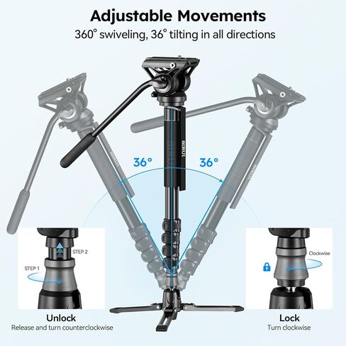 SIRUI Camera Monopod with Feet, 74" Lightweight Portable Travel Video Monopod with Pan Tilt Fluid Head for DSLR Camera Camcorder, Max Load 17.6lb/8kg, AM-MDP02 in Kuwait