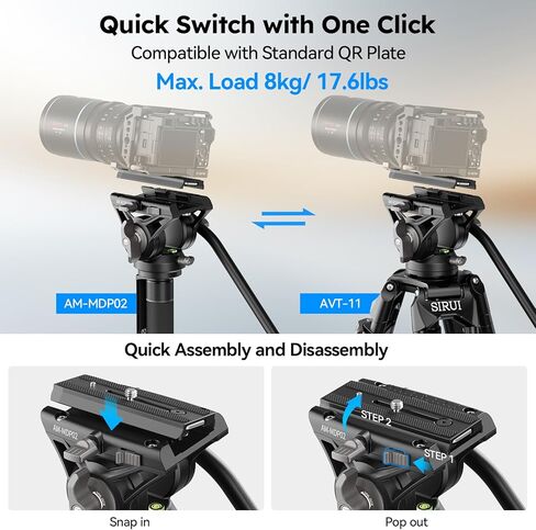 SIRUI Camera Monopod with Feet, 74" Lightweight Portable Travel Video Monopod with Pan Tilt Fluid Head for DSLR Camera Camcorder, Max Load 17.6lb/8kg, AM-MDP02 in Kuwait