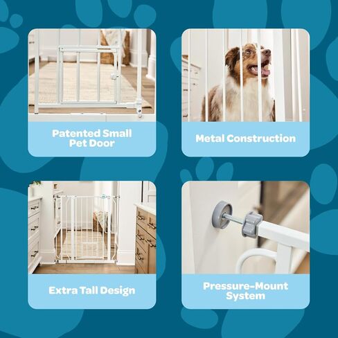 Carlson 36" Extra Tall Walk Through Dog Gate for Doorways & Bottom of Stairs, Metal Pet Gate with Small Pet Door, Expands 29.5"–36.5", White in Kuwait