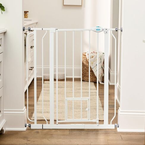 Carlson 36" Extra Tall Walk Through Dog Gate for Doorways & Bottom of Stairs, Metal Pet Gate with Small Pet Door, Expands 29.5"–36.5", White in Kuwait