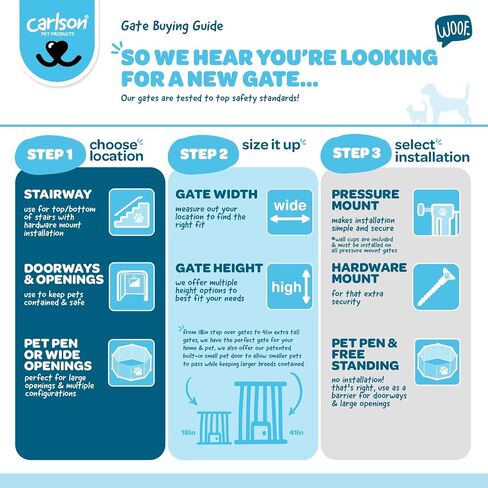 Carlson 36" Extra Tall Walk Through Dog Gate for Doorways & Bottom of Stairs, Metal Pet Gate with Small Pet Door, Expands 29.5"–36.5", White in Kuwait