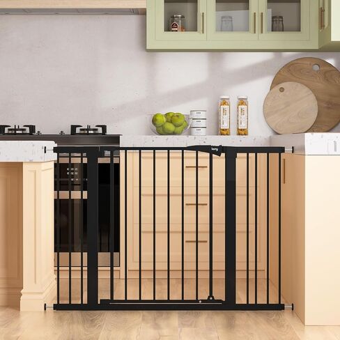 keny 29.7"-46" Baby Gate for Stairs, Auto Close Dog Gates for Doorways | Pressured Mounted No Drilling Pet Gate Extra Wide, One-Hand Opening Dual Lock Stair Gate, Indoor Kids Necessities, Black in Saudi Arabia