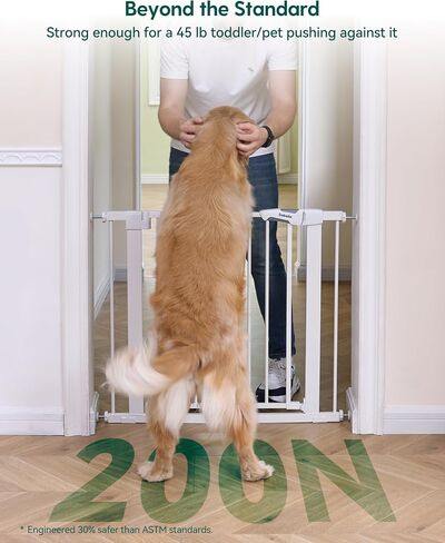 Babelio Pressure Mounted Baby Gate for Stairs, 26-40" Wide No Drilling Option, Auto Close with 3-Way Locking, Easy Install Safety Gate for Doorways, Kitchen, Hallway, Laundry, Indoor Use, White in Kuwait