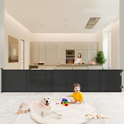 Pawtners Retractable Baby Gates Extra Wide, 41" Tall Extends up to 71" Wide, Dog Gate Indoor for Stairs, Pet Gate with Support Rods for Doorways Hallways Indoor & Outdoor-Black in Saudi Arabia