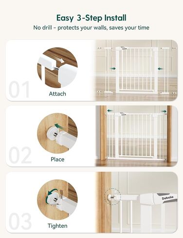 Babelio Pressure Mounted Baby Gate for Stairs, 26-40" Wide No Drilling Option, Auto Close with 3-Way Locking, Easy Install Safety Gate for Doorways, Kitchen, Hallway, Laundry, Indoor Use, White in Kuwait