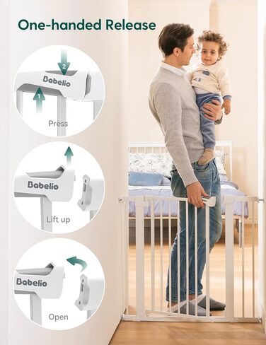 Babelio Pressure Mounted Baby Gate for Stairs, 26-40" Wide No Drilling Option, Auto Close with 3-Way Locking, Easy Install Safety Gate for Doorways, Kitchen, Hallway, Laundry, Indoor Use, White in Kuwait