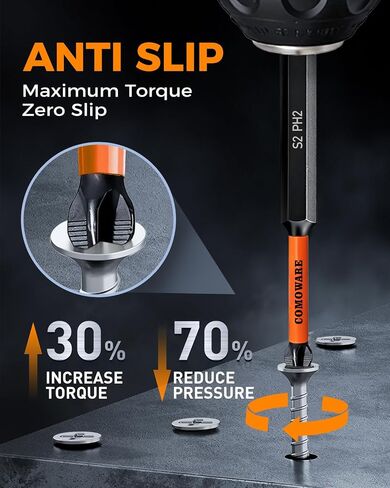 COMOWARE 13pcs Phillips Head Drill Bits #2, S2 Steel 1/4" Hex Bit Set, Anti Slip Screwdriver Bits, 1-6" Length, CNC Tip Magnetic Drill Bit, Impact Hex Bits Sets For Electronic Devices Disassembly in Kuwait