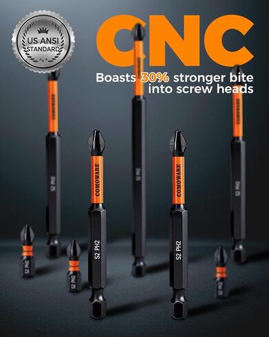 COMOWARE 13pcs Phillips Head Drill Bits #2, S2 Steel 1/4" Hex Bit Set, Anti Slip Screwdriver Bits, 1-6" Length, CNC Tip Magnetic Drill Bit, Impact Hex Bits Sets For Electronic Devices Disassembly in Kuwait