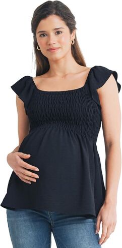 Women's Square Neck Smocked Blouse Ruffle Cap Sleeve Maternity Top in Kuwait