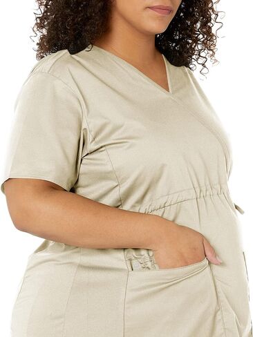 WINK WonderWORK Maternity Mock Wrap Scrub Top, Khaki, XL in Kuwait