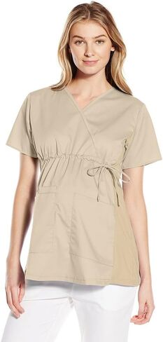 WINK WonderWORK Maternity Mock Wrap Scrub Top, Khaki, XL in Kuwait