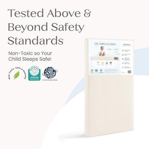 Delta Children CleanEarth Certified Organic Crib and Toddler Mattress – GOTS Certified, Non-Toxic Breathable Baby Mattress - Regulates Temperature, 10-Year Warranty in Kuwait