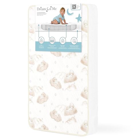 Dream On Me 2-in-1 Breathable Dual-Sided Portable/Mini Crib Coil Mattress – 3" Firm Innerspring Core, Waterproof Vinyl Cover, GREENGUARD Gold Certified, Fits Standard Mini & Portable Cribs in Kuwait