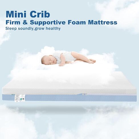 Mini Crib Mattress 38" L x 24" W, Dual-Sided Premium Foam Mattress with Removable and Washable Cover, Breathable Sleep Surface, Fits Mini Size & Portable Crib in Kuwait